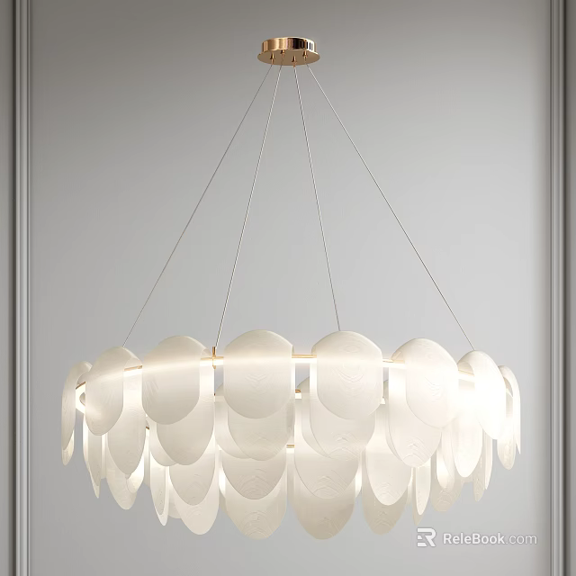 Modern White Chandelier With Circular Petal Design For Home Interior Decor 3d model 