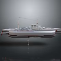 White Battleship Model With Turrets Chimneys Masts Floating On Dark Background 3d model