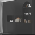 Modern Gray Sideboard With Open Shelves And Storage For Kitchenware