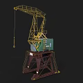 Industrial Crane With Yellow Boom Green Control Cabin And Brown Base Structure