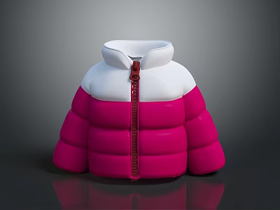 Stylish Puffy Puffer Jacket With White Pink Color Block And Zipper Design 3d model