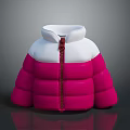 Stylish Puffy Puffer Jacket With White Pink Color Block And Zipper Design