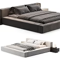 Modern Double Bed Designs in Gray with Upholstered Frame and Pillows