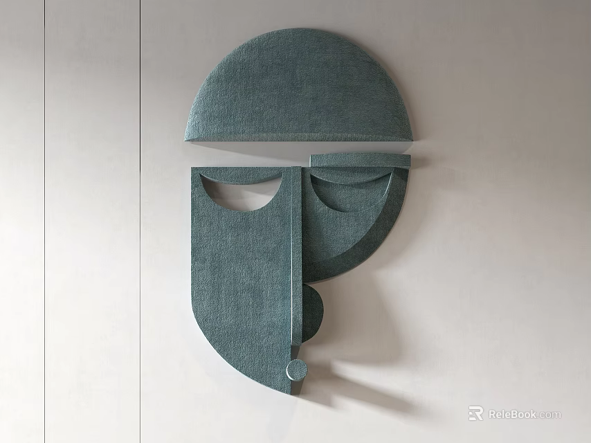 Modern Abstract Green Fabric Wall Decor With Geometric Shapes Mounted On Wall 3d model 