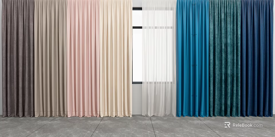 Multiple Color Curtains Collection With Sheer And Solid Window Panels 3d model