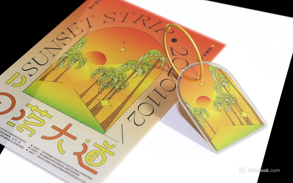 Sunset Strip 2024 Magazine With Palm Trees Sunset Design And Bookmark 3d model 