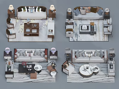 Modern Sofa and Coffee Table Set With Throw Pillows Side Tables And Area Rug 3d model