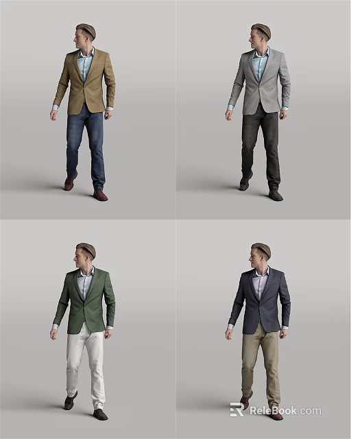 Men Wearing Stylish Jackets And Suits With Different Pants Styles 3d model