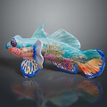 Aquatic Animal Sculpture With Vibrant Blue Orange Red Colors And Coral Patterns