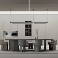 Minimalist Modern Restaurant Interior With Large Table Black Chairs And Pendant Lights