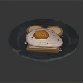 Bear Ear Shaped Toast With Fried Egg And Runny Yolk Served On Blue Plate
