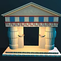 Traditional Architectural Portal With Blue Roof Columns Base And Geometric Patterns