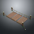 Wooden Bridge Structure With Rope Railings And Decorative Support Posts 3d model