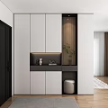 Modern White and Gray Shoe Cabinet with Storage Shelf Decorative Items and Shoe Stool