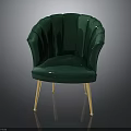 Elegant Green Velvet Chair With Scalloped Backrest And Golden Tapered Legs