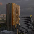 Modern Office Buildings With Golden Glass Walls Oval Cutout And White Multi Storey Structure Design