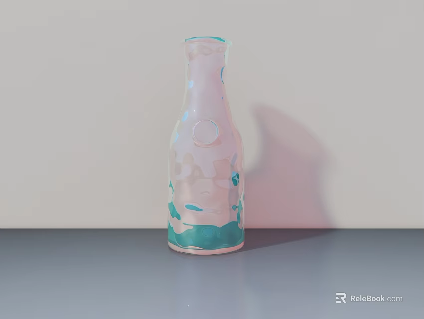 Transparent Glass Vase With Pink And Green Floral Patterns For Home Decor 3d model 