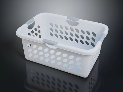 Durable White Plastic Perforated Storage Basket With Handles For Home Organization 3d model