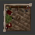 Cozy Indoor Reading Nook Interior With Bookshelves Red Armchairs Green Plant Rug And Lantern
