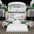 Elegant Luxury Banquet Hall With Hanging Chandeliers Greenery Decor Elegant Steps And Patterned Floor