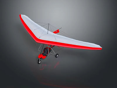 Hang Glider with White Wings Red Edges Red Body Two Small Wheels on Gray Background 3d model