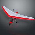 Hang Glider with White Wings Red Edges Red Body Two Small Wheels on Gray Background