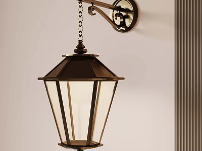 Vintage Brass Wall Lantern With Glass Panels And Hanging Chain Design 3d model