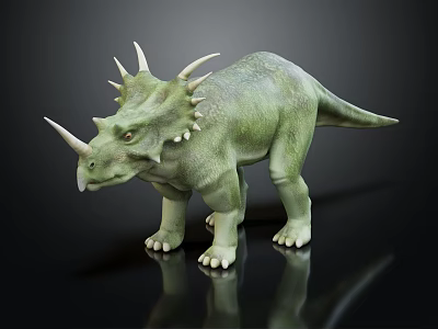 Detailed Green Triceratops Dinosaur Model With Horns On Black Background 3d model