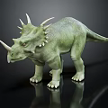 Detailed Green Triceratops Dinosaur Model With Horns On Black Background