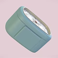 Light Blue Square Shaped Alarm Clock With White Dial Black Hands And Red Second Hand 3d model