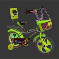 Kids Green And Black Bicycle With Training Wheels Basket And Seat