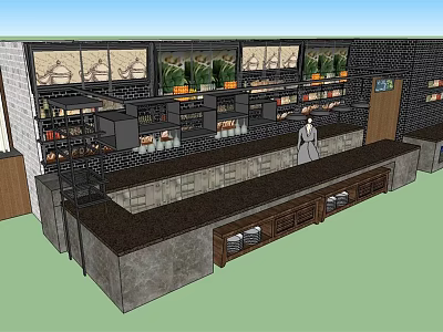 Modern Restaurant Interior Featuring Bar Counter Shelves And Green Plant Displays 3d model