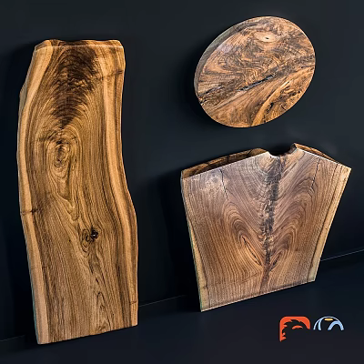 Wooden Wall Decor with Natural Walnut Grain and Various Shapes for Home 3d model