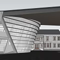 Modern Sales Office Building With Unique Curved Design And Wooden Roof Structure