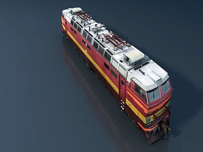 Red and Yellow Train with White Roof and Classic Exterior Design 3d model