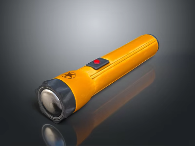 Yellow Flashlight With Red Button And Silver Head Portable Design For Daily Use 3d model