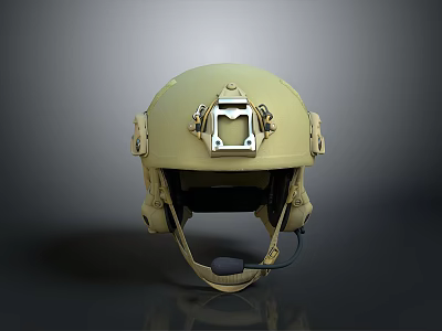 Tan Military Combat Helmet With Top Mounting Device And Side Protective Straps 3d model