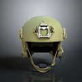 Tan Military Combat Helmet With Top Mounting Device And Side Protective Straps