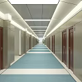 Modern Office Corridor With Long Layout Blue And White Carpet And Ceiling Light Strips