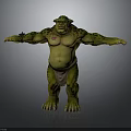 Giant Green Creature Character With Spotted Skin Bulging Belly And Outstretched Arms