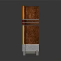 Vintage Wooden Jukebox Audio System With Brown Orange Finish And Retro Decorative Grille Stripes Design