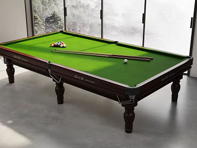 Modern Billiard Room With Green Felt Table Billiard Balls Cues And Large Windows 3d model