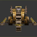 3D Rendered Yellow Construction Demolition Vehicle With Crushing Mechanism And Warning Stripes