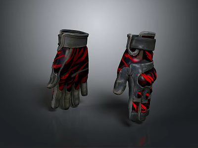 Red And Black Patterned Gloves With Leather Straps And Protective Design 3d model