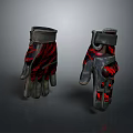 Red And Black Patterned Gloves With Leather Straps And Protective Design