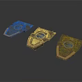 Three Scenic Platform Components With Circular Blue Areas And Textured Borders