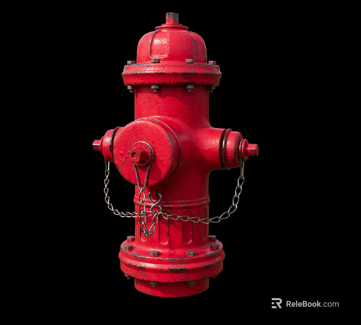 Red Metal Fire Hydrant With Chains Close Up Isolated On Black Background 3d model