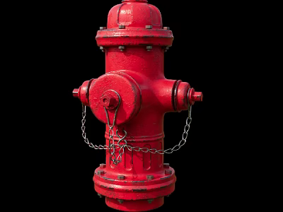 Red Metal Fire Hydrant With Chains Close Up Isolated On Black Background 3d model