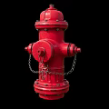 Red Metal Fire Hydrant With Chains Close Up Isolated On Black Background 3d model
