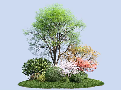 Diverse Trees And Shrubs In Circular Garden Landscape With Green Pink And Orange Foliage 3d model